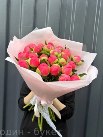 Букет из 25 коралловых пионов