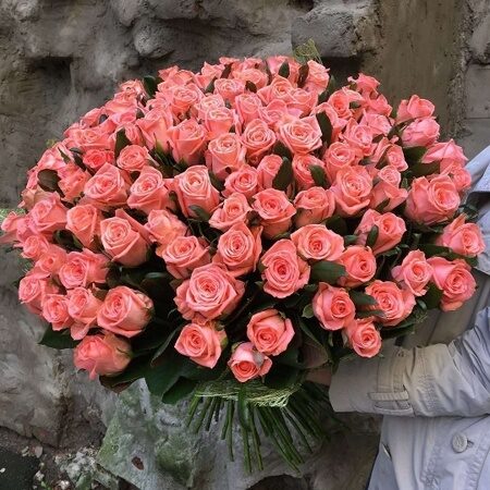 Букет из 101 коралловой розы (60 см)