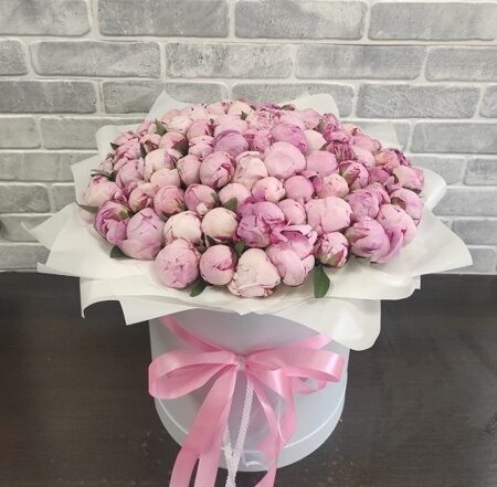 101 розовый пион в коробке